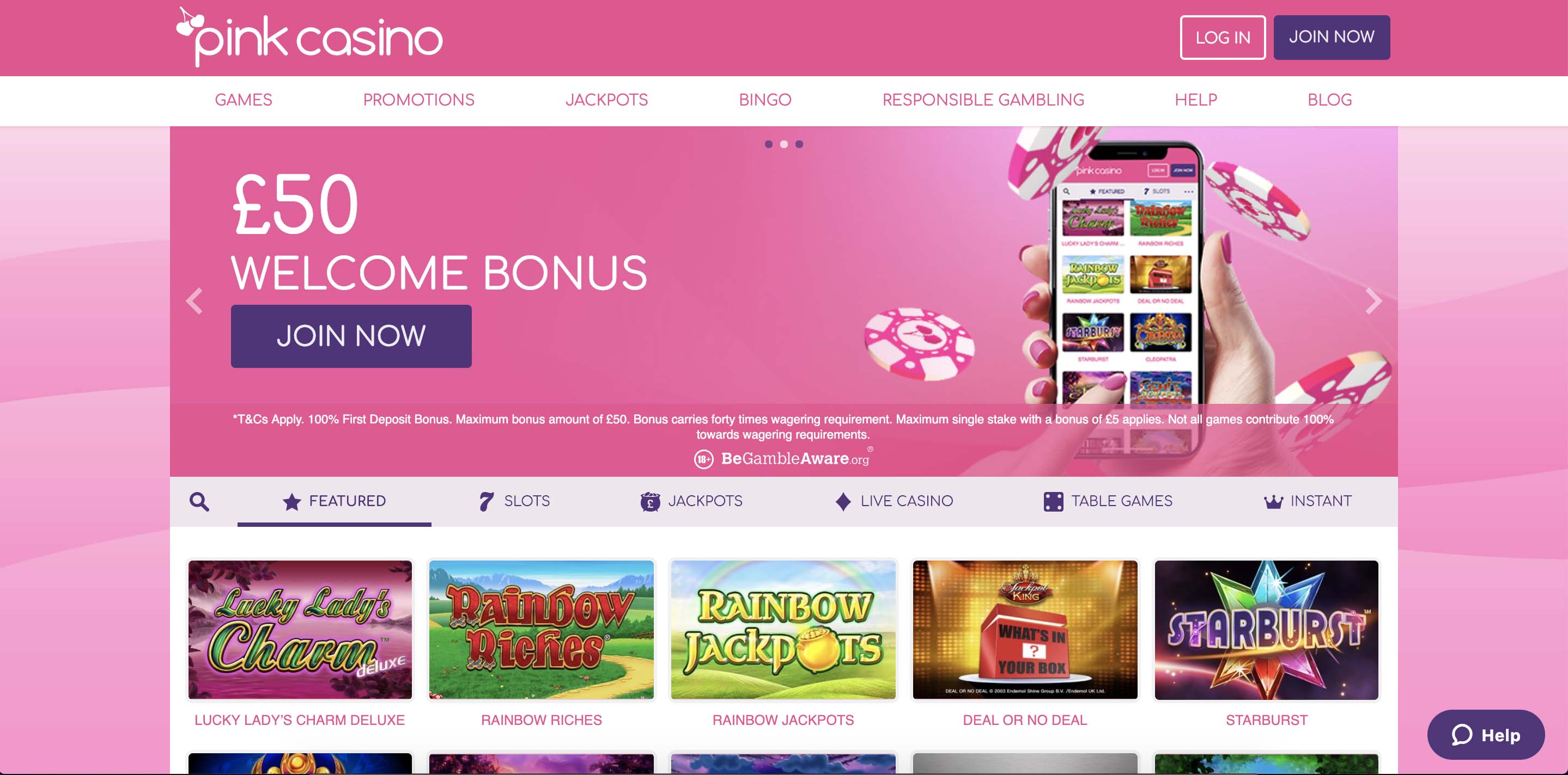 Pink Casino Homepage