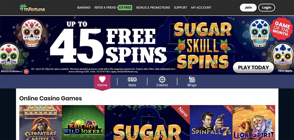 mFortune Casino Homepage
