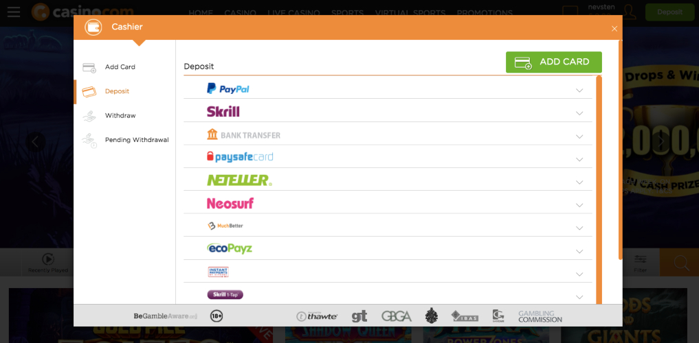 New Zealand Casinos Casino.com Payment Method