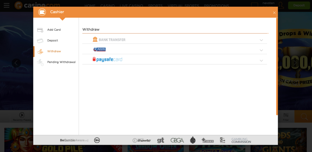 Casino.com Withdrawals