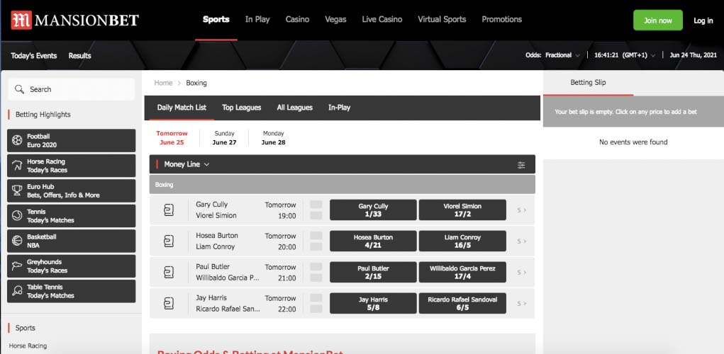 MansionBet Boxing Betting