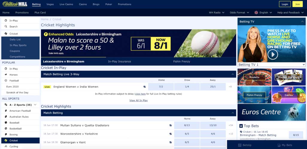 William Hill Cricket Betting